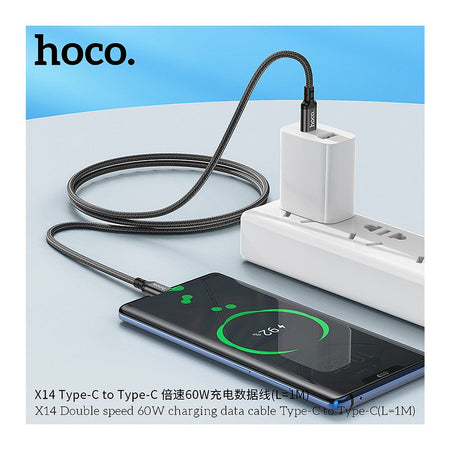 HOCO Double Speed Charging Data Cable, USB-C To USB-C, 60W, 1 Meter, X14 - Image 3