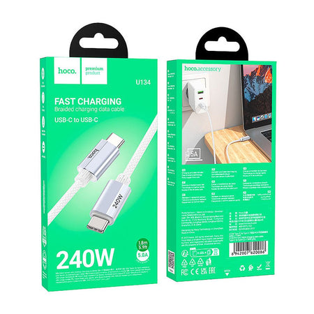HOCO Primero Charging Data Cable, USB-C To USB-C, 240W, 1.8 Meter, U134 - Image 3