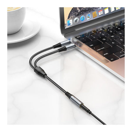 HOCO 2-In-1 3.5 Headset Audio Adapter Cable Female To Male, 0.5 Meter, UPA21 - Image 2