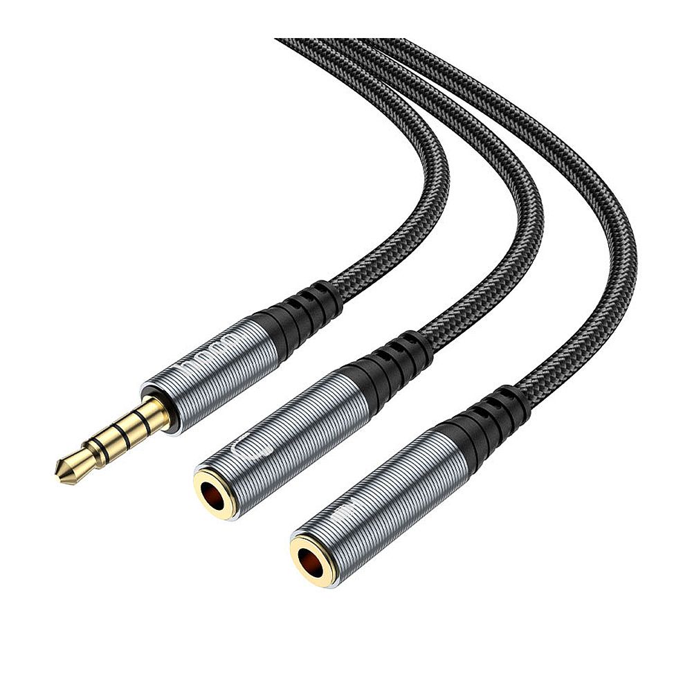 HOCO 2-In-1 3.5 Headset Audio Adapter Cable Male To Female, 0.5 Meter, UPA21 - Main Image