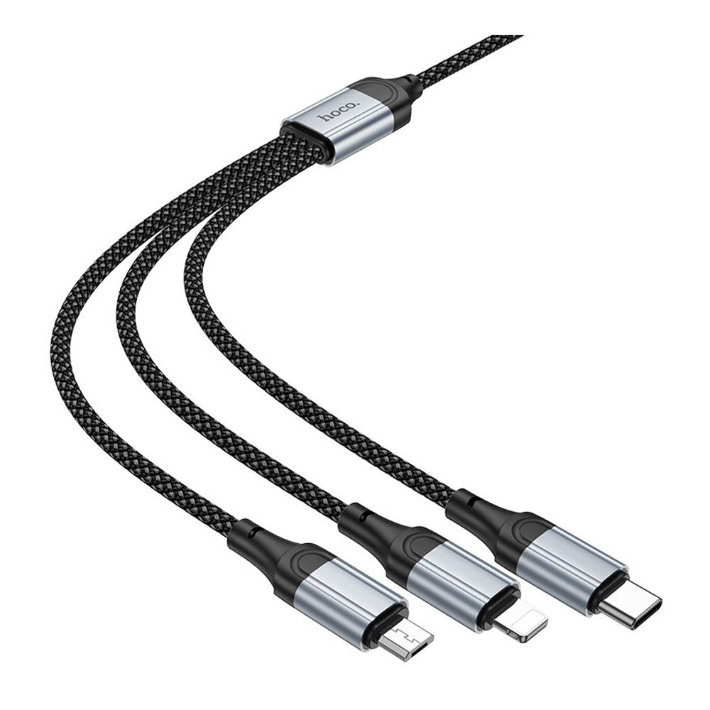 HOCO 3-In-1 Fresh Charging Data Cable, USB-A To Micro USB + USB-C + Lightning Cable, 2.4A, 1 Meter, X102 - Main Image