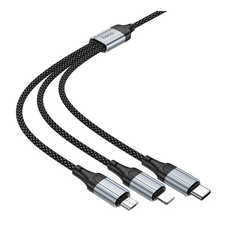HOCO 3-In-1 Fresh Charging Data Cable, USB-A To Micro USB + USB-C + Lightning Cable, 2.4A, 1 Meter, X102 - Main Image