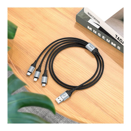 HOCO 3-In-1 Fresh Charging Data Cable, USB-A To Micro USB + USB-C + Lightning Cable, 2.4A, 1 Meter, X102 - Image 2