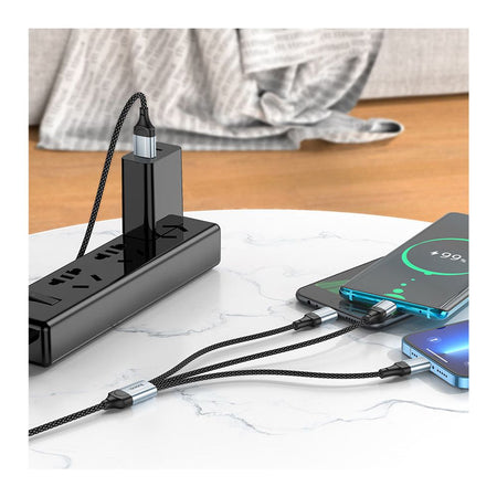 HOCO 3-In-1 Fresh Charging Data Cable, USB-A To Micro USB + USB-C + Lightning Cable, 2.4A, 1 Meter, X102 - Image 4