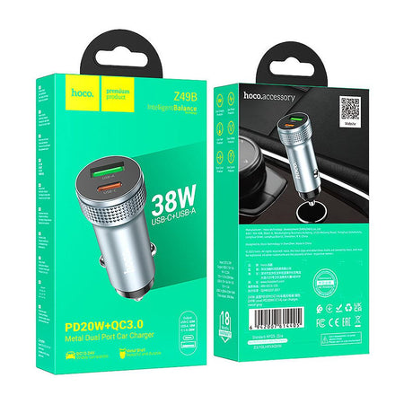HOCO Level Car Charger, USB-C + USB-A, 38W, Z49B - Image 4