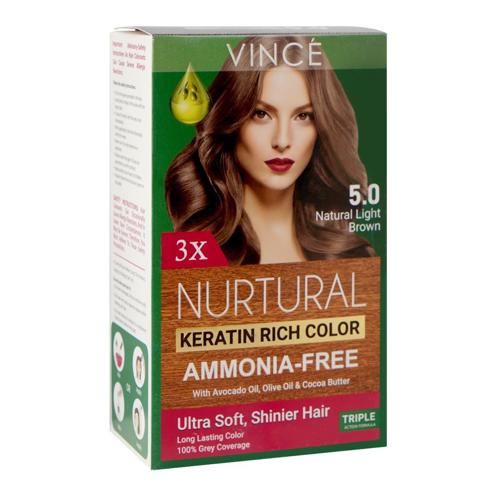 Vince Nurtural Keratin Rich Colour Ammonia Free Women Hair Color, 5.0 Natural Light Brown - Main Image