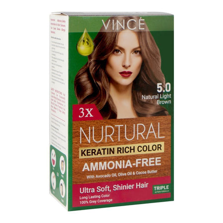 Vince Nurtural Keratin Rich Colour Ammonia Free Women Hair Color, 5.0 Natural Light Brown - Main Image