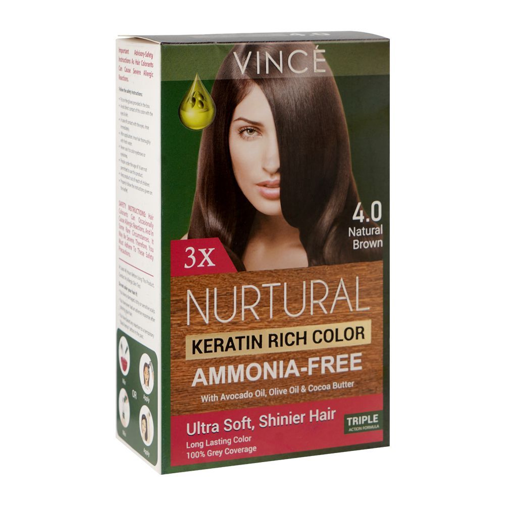 Vince Nurtural Keratin Rich Colour Ammonia Free Women Hair Color, 4.0 Natural Brown - Main Image