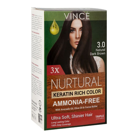 Vince Nurtural Keratin Rich Colour Ammonia Free Women Hair Color, 3.0 Natural Dark Brown - Main Image