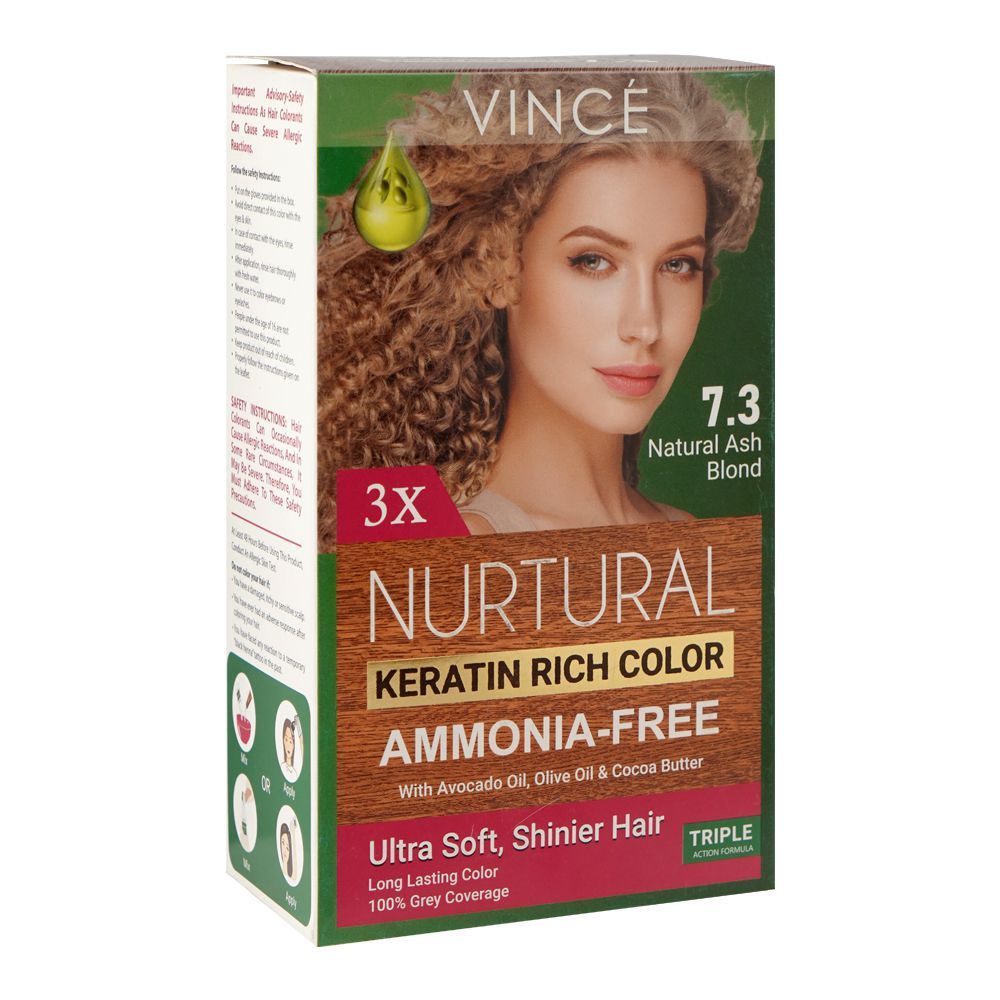 Vince Nurtural Keratin Rich Colour Ammonia Free Women Hair Color, 7.3 Natural Ash Blond - Main Image