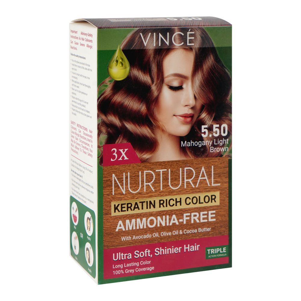 Vince Nurtural Keratin Rich Colour Ammonia Free Women Hair Color, 5.50 Mahogany Light Brown - Main Image