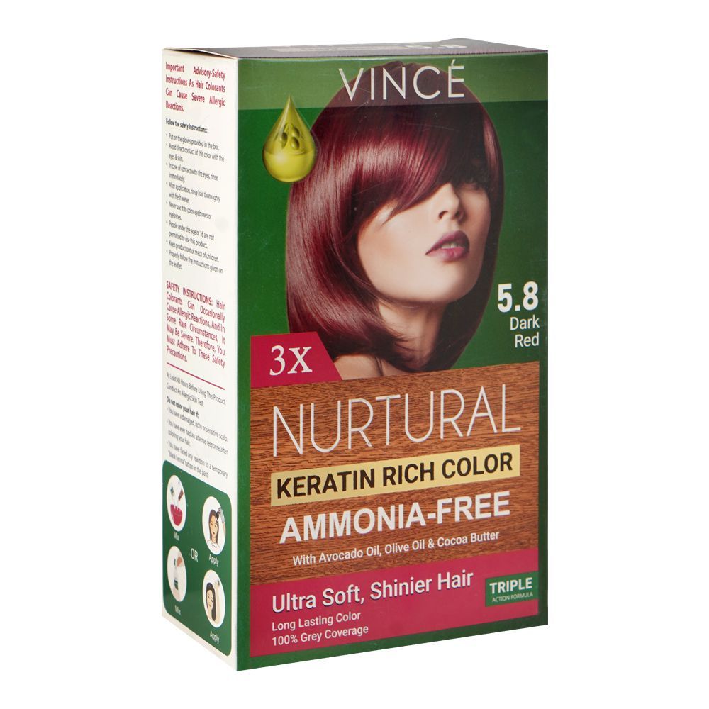 Vince Nurtural Keratin Rich Colour Ammonia Free Women Hair Color, 5.8 Dark Red - Main Image