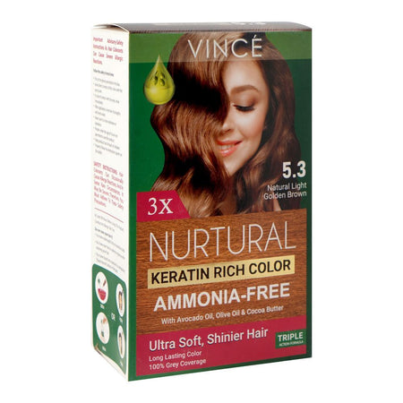 Vince Nurtural Keratin Rich Colour Ammonia Free Women Hair Color, 5.3 Natural Light Golden Brown - Main Image