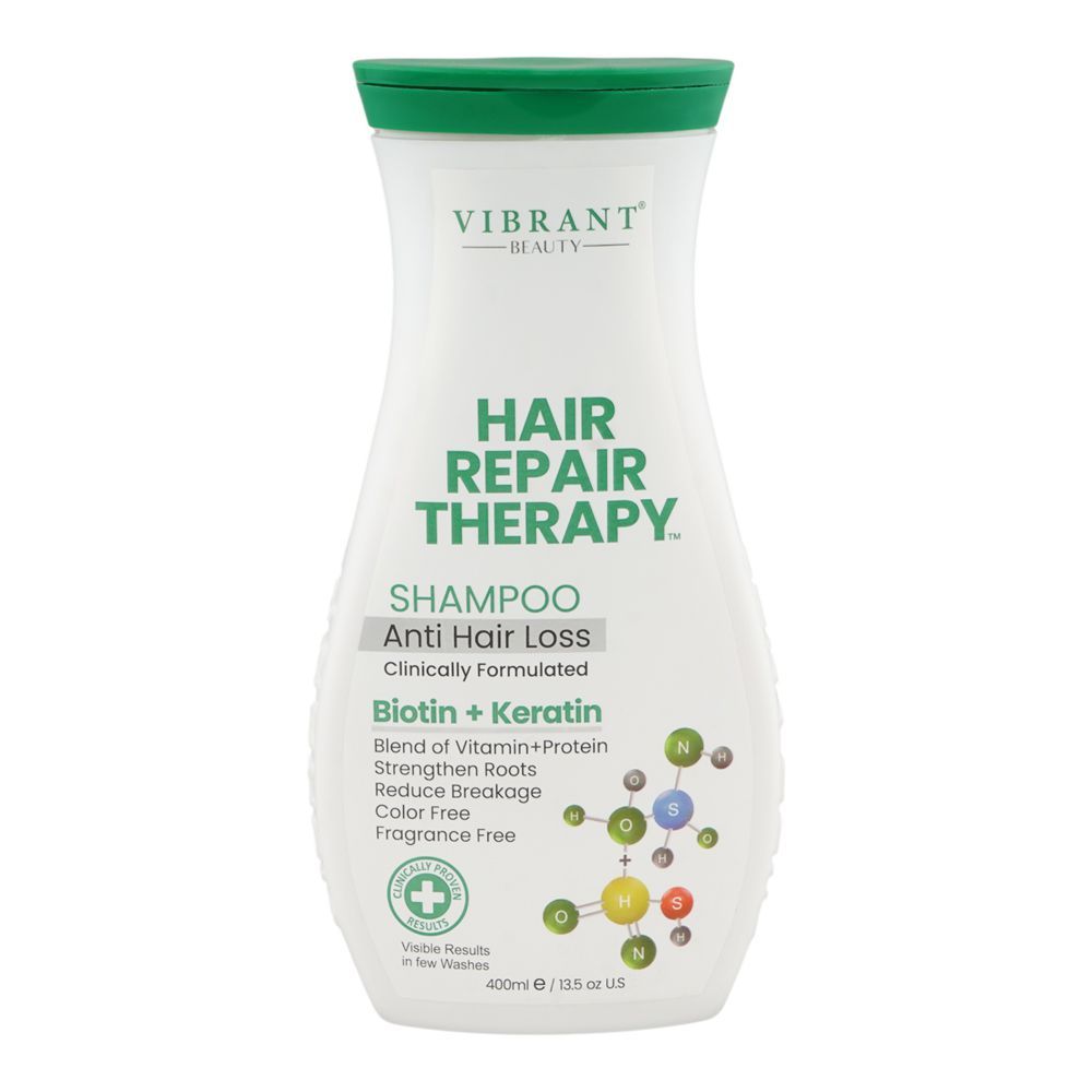 Vibrant Beauty Hair Repair Therapy Biotin + Keratin Anti Hair Loss Shampoo, Niacinamide, Pro-Vitamin B5, Color & Fragrance Free, For Hair Loss, 400ml - Main Image