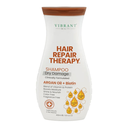 Vibrant Beauty Hair Repair Therapy Argan Oil + Biotin Dry Damage Shampoo, Pro-Vitamin B5, Citric Acid, For Dry & Damaged Hair, 400ml - Main Image