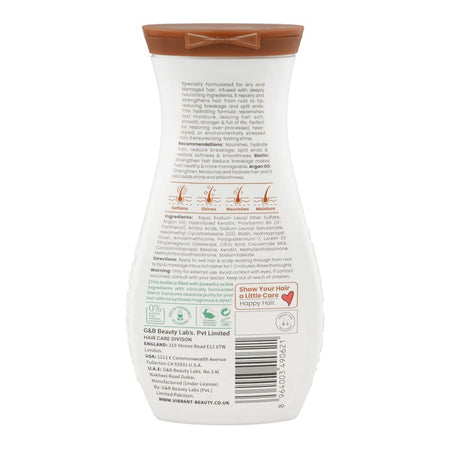 Vibrant Beauty Hair Repair Therapy Argan Oil + Biotin Dry Damage Shampoo, Pro-Vitamin B5, Citric Acid, For Dry & Damaged Hair, 400ml - Image 2