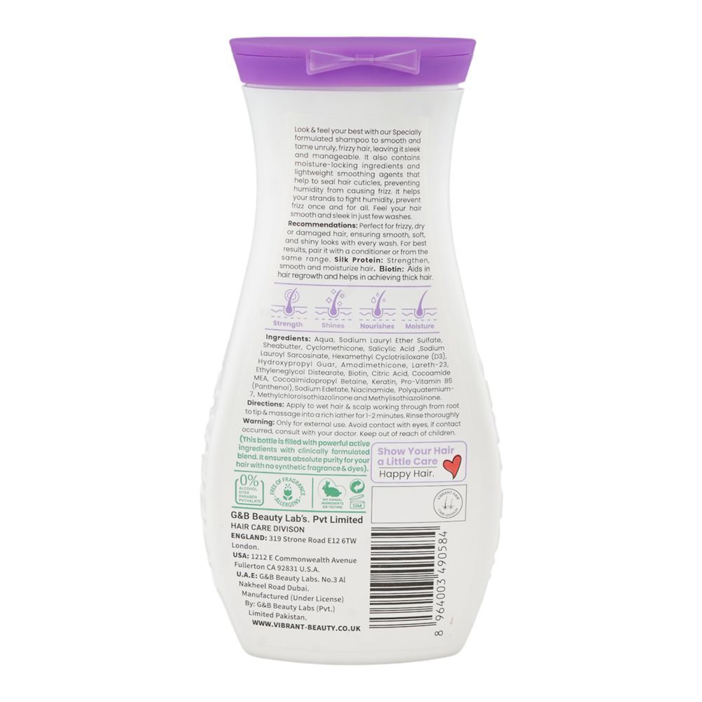 Vibrant Beauty Hair Repair Therapy Silk Protein + Keratin Anti Frizz Shampoo, Salicylic Acid, Color & Fragrance Free, For Frizzy Hair, 400ml - Image 2