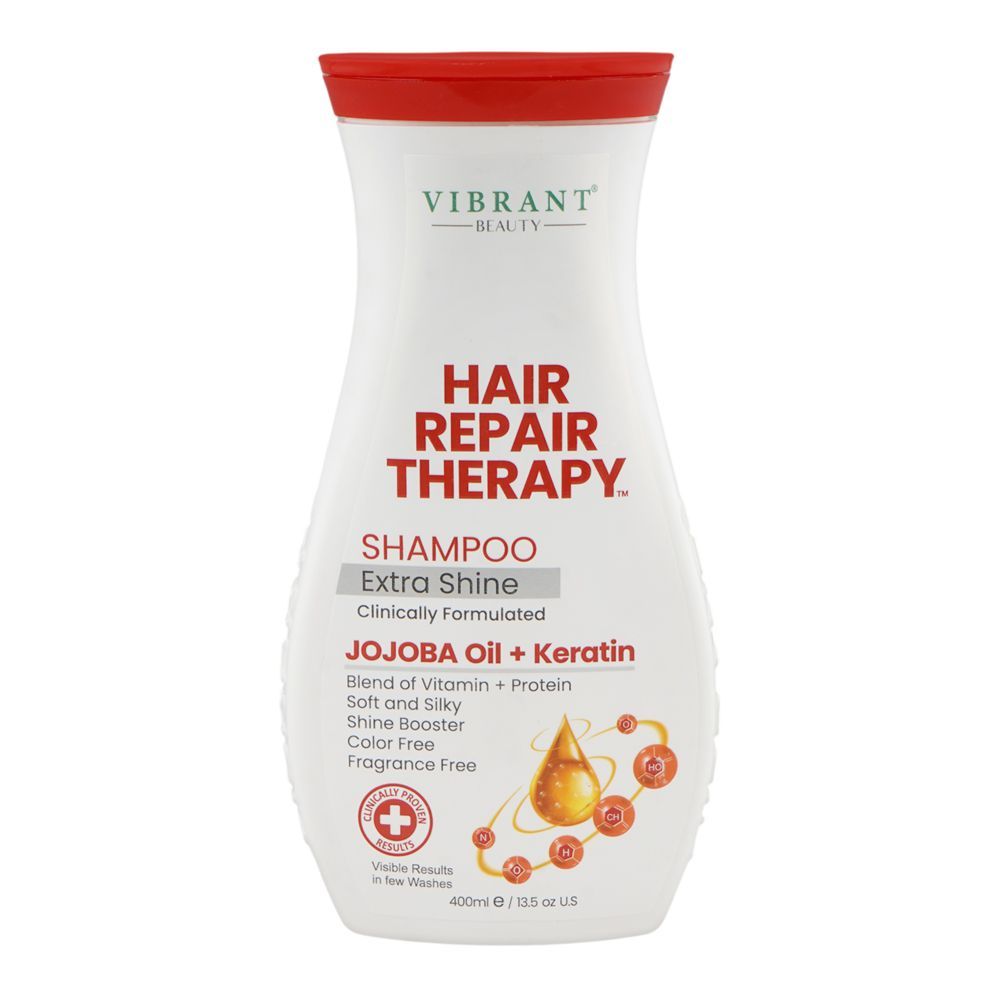 Vibrant Beauty Hair Repair Therapy Jojoba Oil + Keratin Extra Shine Shampoo, Citric Acid, Color & Fragrance Free, For Extra Shine, 400ml - Main Image