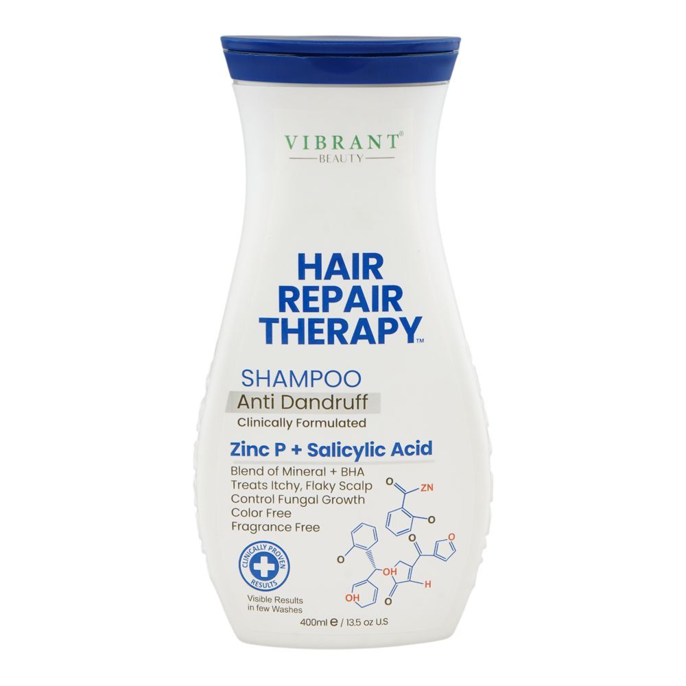 Vibrant Beauty Hair Repair Therapy Zinc P + Salicylic Acid Anti Dandruff Shampoo, Citric Acid, Color & Fragrance Free, 400ml - Main Image