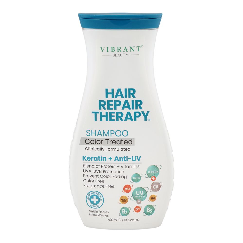 Vibrant Beauty Hair Repair Therapy Keratin + Anti-UV Color Treated Shampoo, Amino Acid, Color & Fragrance Free, For Color Treated Hair, 400ml - Main Image