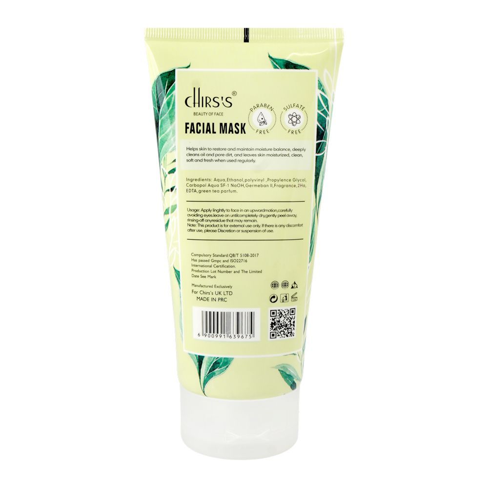 Chirs's Beauty Of Face Green Tea Essence Brightening And Even Tone Facial Mask, Paraben & Sulfate Free, For All Types Of Skin, 170g - Image 2