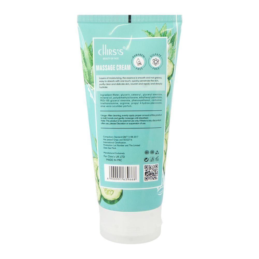 Chirs's Beauty Of Face Aloe Vera Cucumber Massage Cream, Paraben & Sulfate Free, For All Types Of Skin, 170g - Image 2