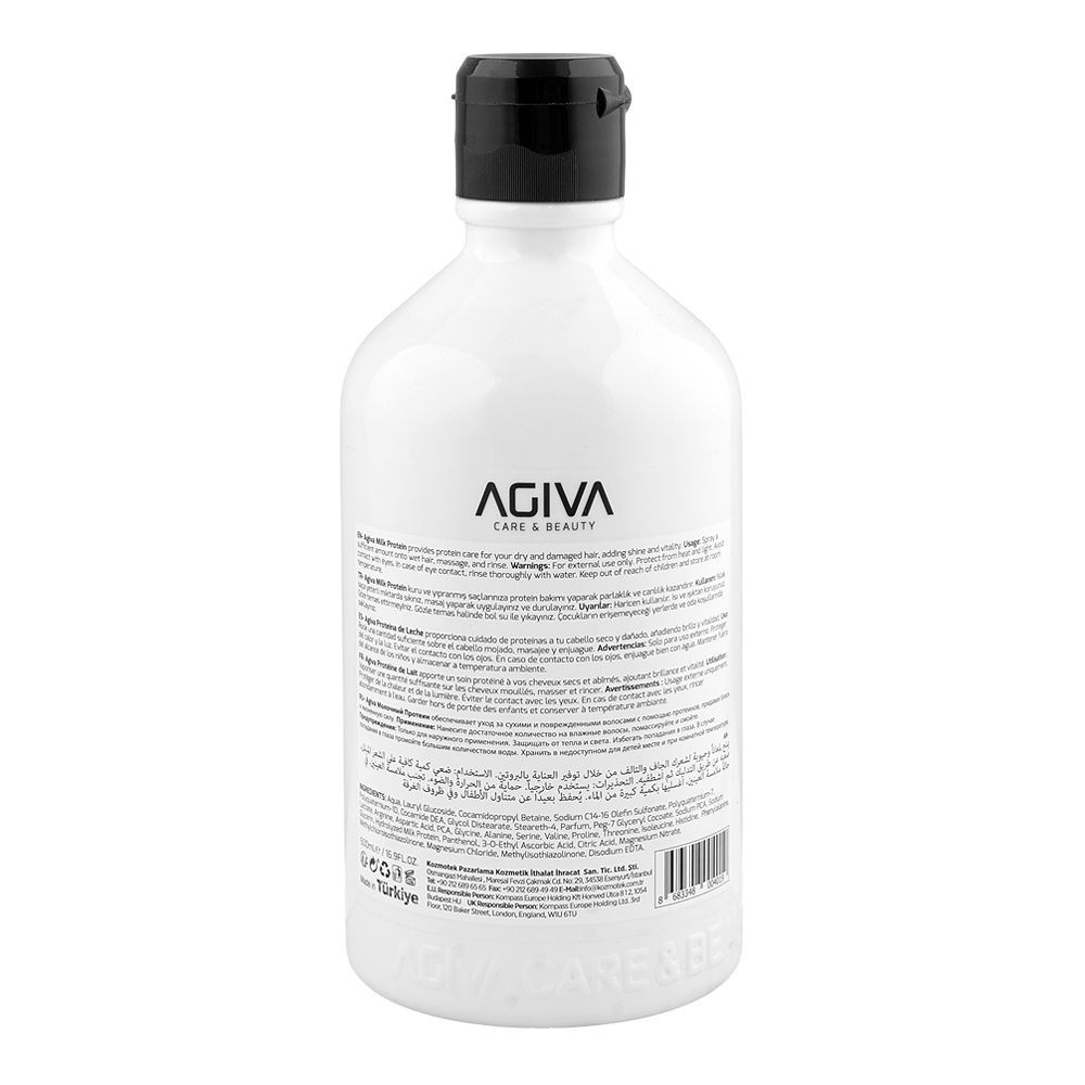 Agiva Care & Beauty Milk Protein Vitamin Complex Shampoo, Citric Acid, For Dry & Damaged Hair, 500ml - Image 2