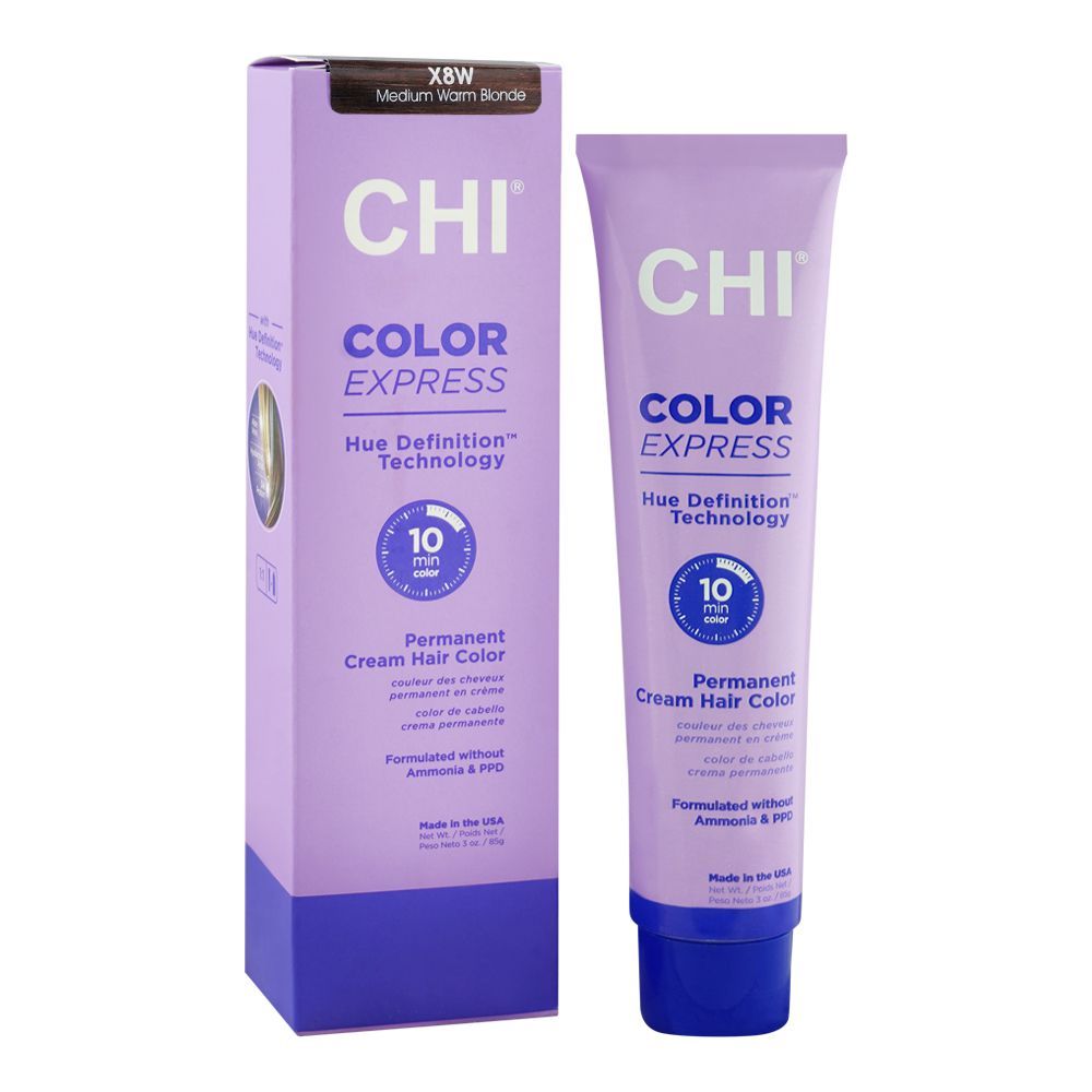 CHI Color Express Permanent Cream Hair Color, Glycerin, Ammonia Free, X8W Medium Warm Blonde, 85g - Main Image
