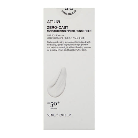 Anua Zero-Cast Moisturizing Finish Sunscreen, SPF50+ PA++++ Niacinamide, Glycerin, 50ml - Image 4