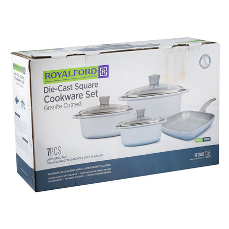 Royalford Granite Coated Die-Cast Square Cookware Set, 7-Pack, RF12487 - Image 2