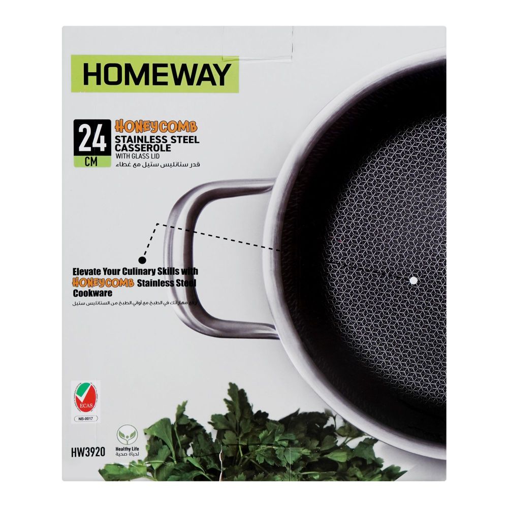 Homeway Stainless Steel Casserole Honey Comb With Lid, 24cm, HW3920 - Image 4