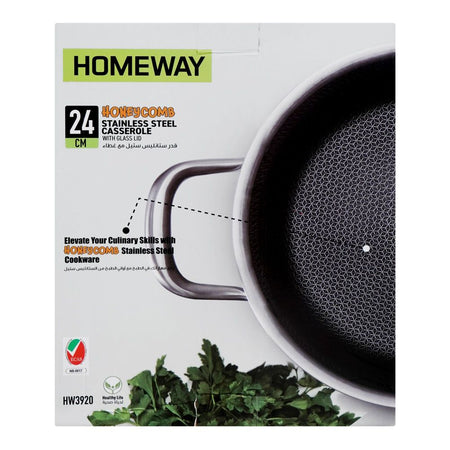 Homeway Stainless Steel Casserole Honey Comb With Lid, 24cm, HW3920 - Image 4