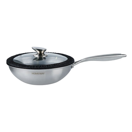 Homeway Stainless Steel Wok Pan Honey Comb With Lid, 26cm, HW3922 - Main Image