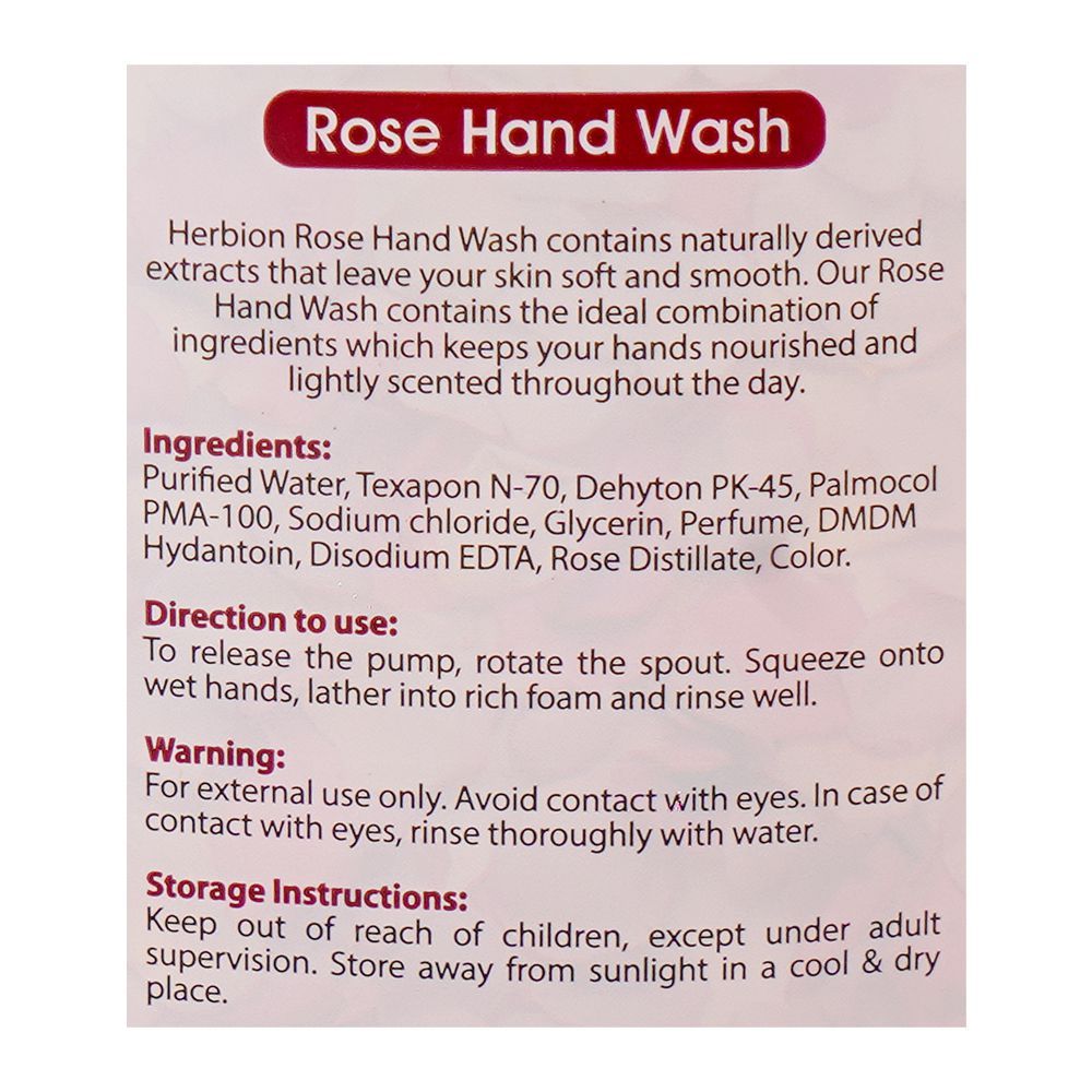 Herbion Naturals With Natural Rose Extract Hand Wash, 260ml - Image 3