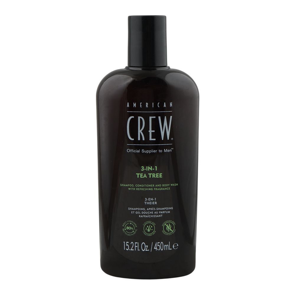 American Crew 3-In-1 Tea Tree Shampoo + Conditioner & Body Wash, For Men, Citric Acid, Salicylic Acid, For All Skin & Hair, 450ml - Main Image