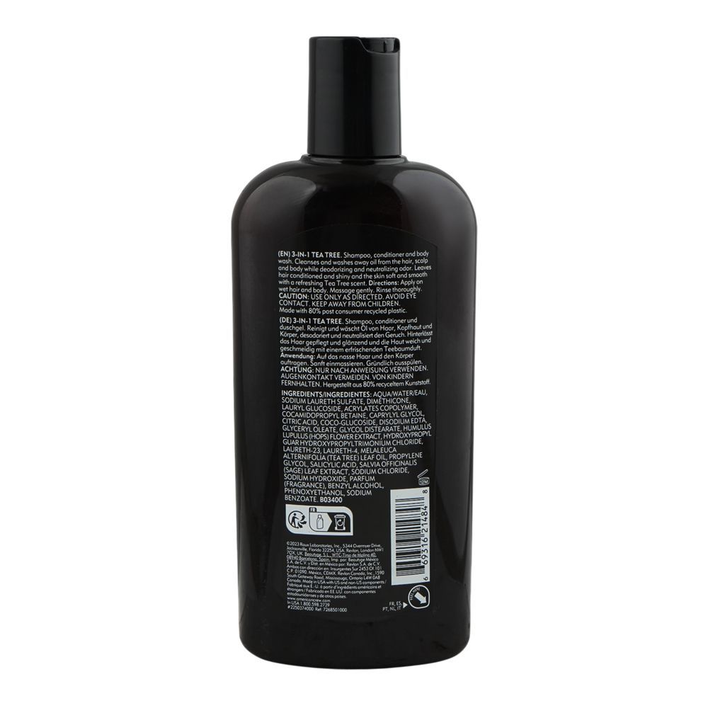American Crew 3-In-1 Tea Tree Shampoo + Conditioner & Body Wash, For Men, Citric Acid, Salicylic Acid, For All Skin & Hair, 450ml - Image 2