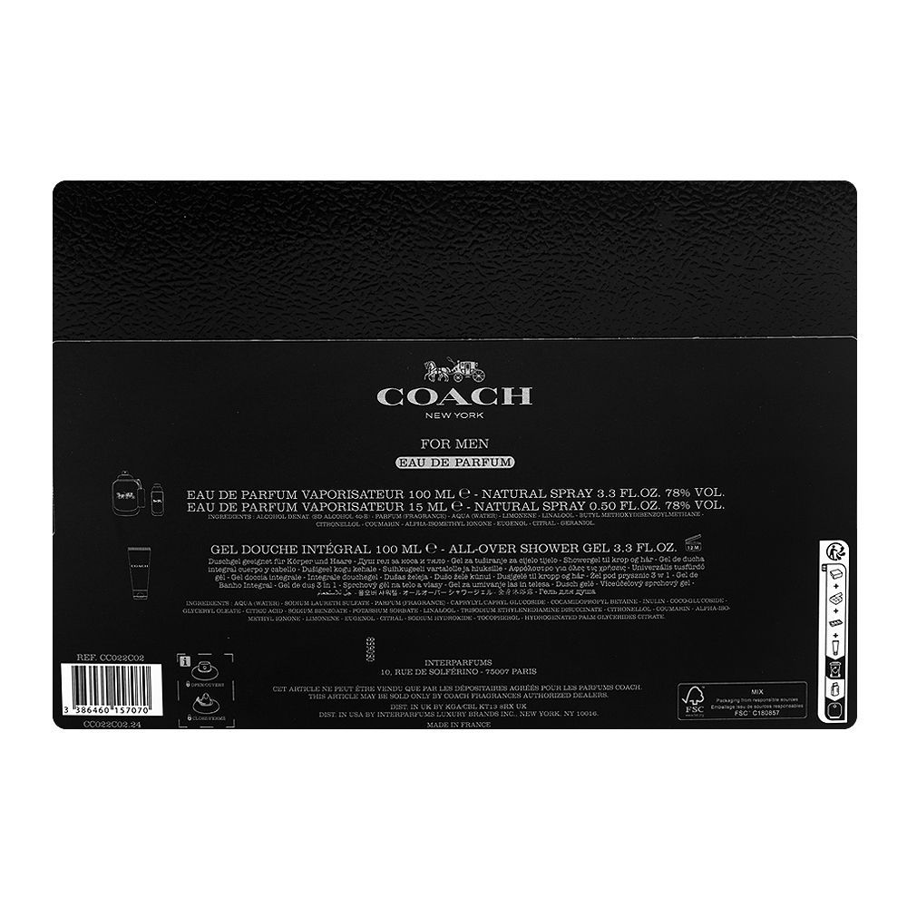 Coach For Men Set, EDP 100ml + EDP 15ml + Shower Gel 100ml - Image 2