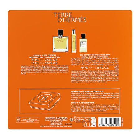 Hermes Terre D'Hermes Set, For Men, Parfum 75ml + Parfum 15ml + Shower Gel 40ml - Image 3
