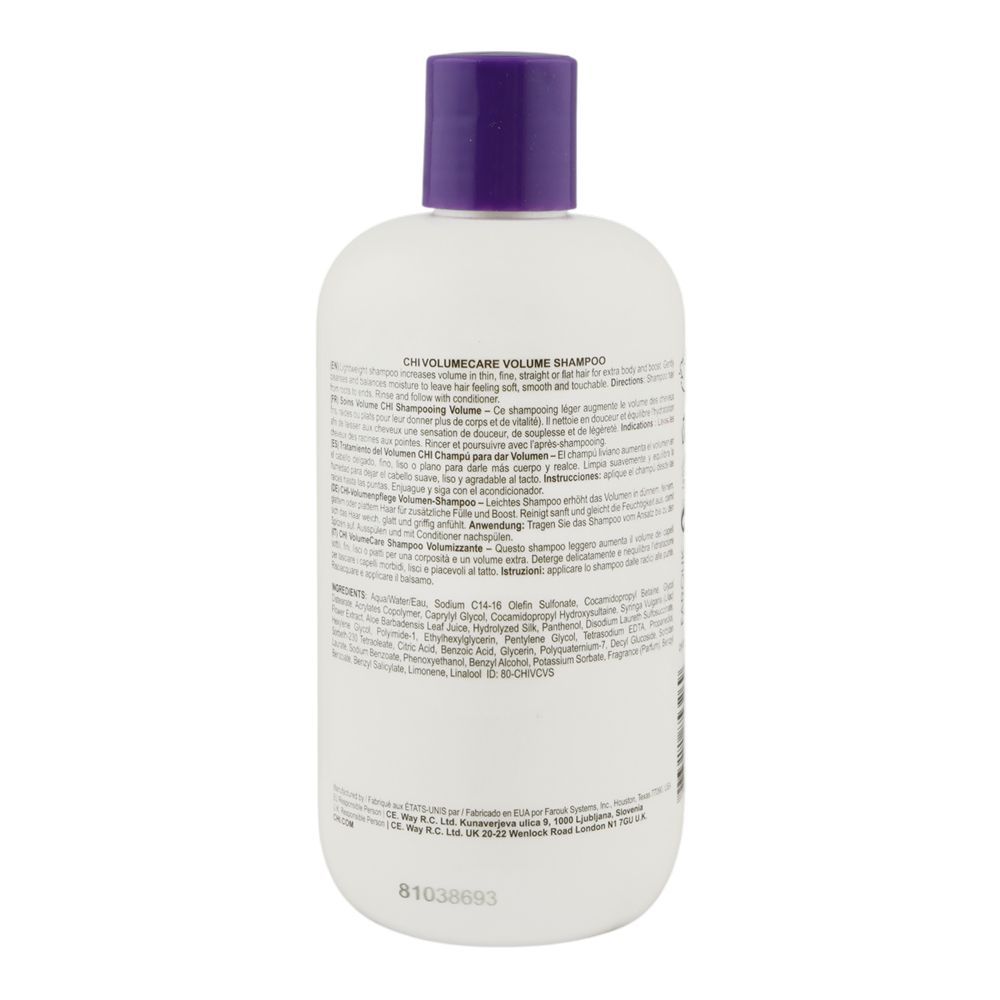 CHI Volume Care 92% Natural Sulfate & Parafen Free Volume Shampoo, Citric Acid, Glycerin, Paraben, Gluten & Sulfate Free, For Thin Hair, 355ml - Image 2