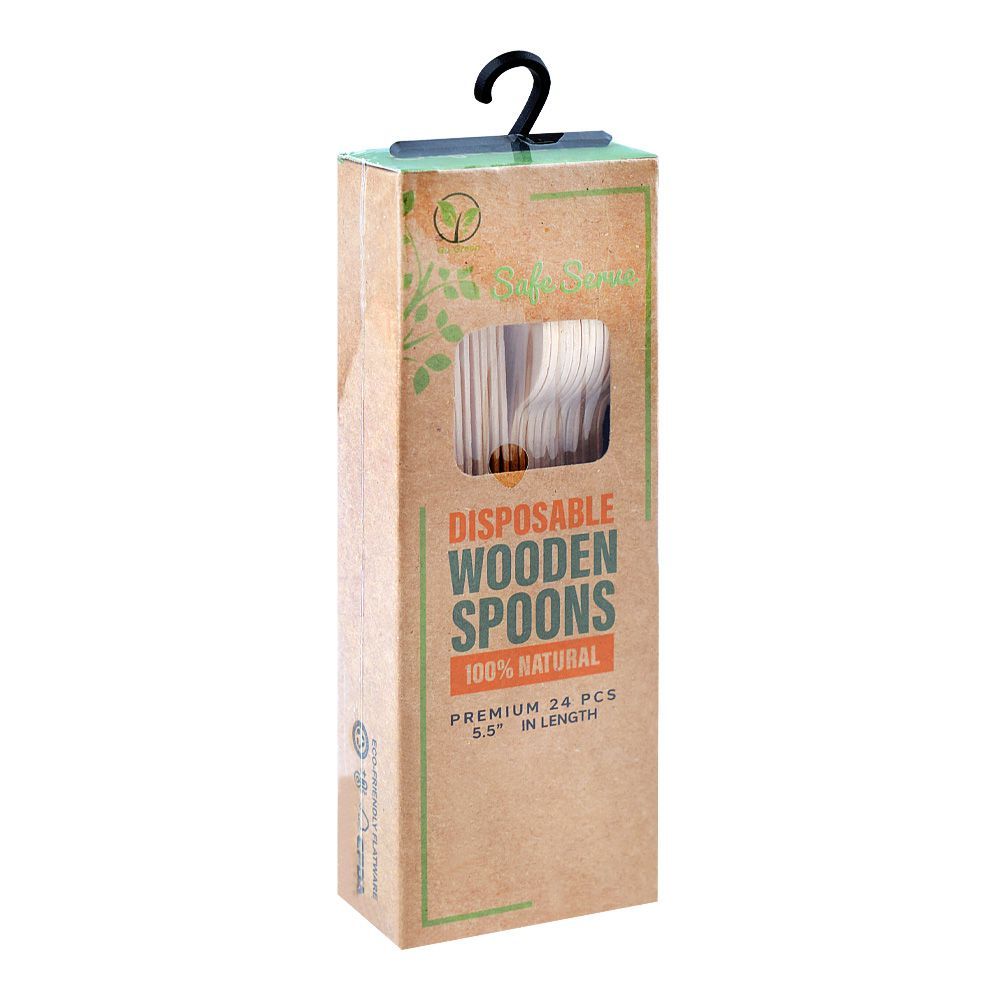 Safe Serve Disposable Wooden Spoons, 5.5 Inches Length, 24-Pack - Main Image