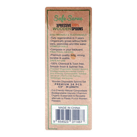 Safe Serve Disposable Wooden Spoons, 5.5 Inches Length, 24-Pack - Image 2