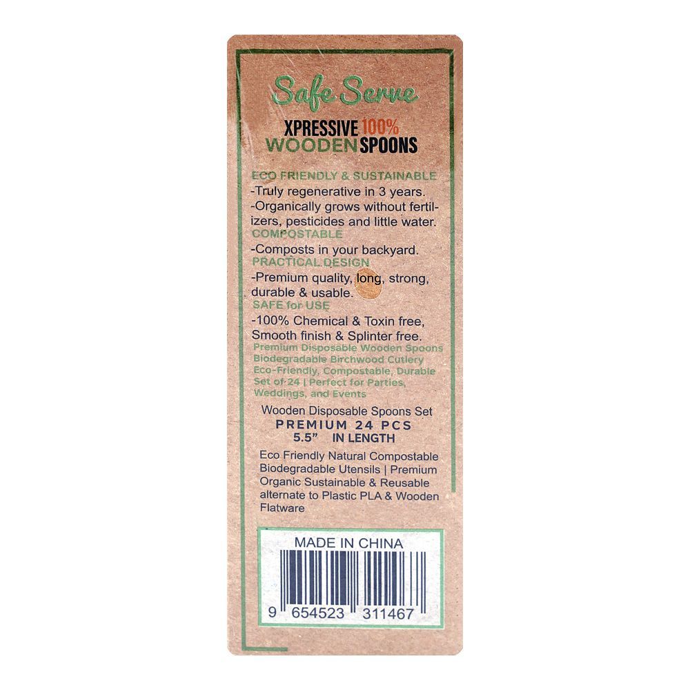 Safe Serve Disposable Wooden Spoons, 5.5 Inches Length, 24-Pack - Image 2