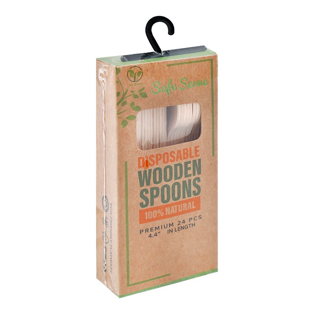 Safe Serve Disposable Wooden Spoons, 4.4 Inches Length, 24-Pack - Main Image