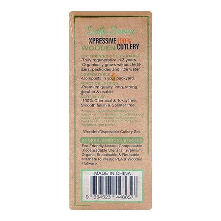 Safe Serve Disposable Wooden Cutlery, 24-Pack (8 X Forks, 8 X Spoons, 8 X Knives) - Image 2