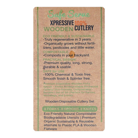 Safe Serve Disposable Wooden Cutlery, 24-Pack (8 X Forks, 8 X Spoons, 8 X Knives) - Image 3