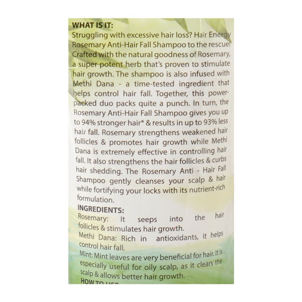 Hair Energy Rosemary Anti-Hair Fall Exteme Moisturizing Shampoo, For All Types Of Hair, 200ml - Image 3