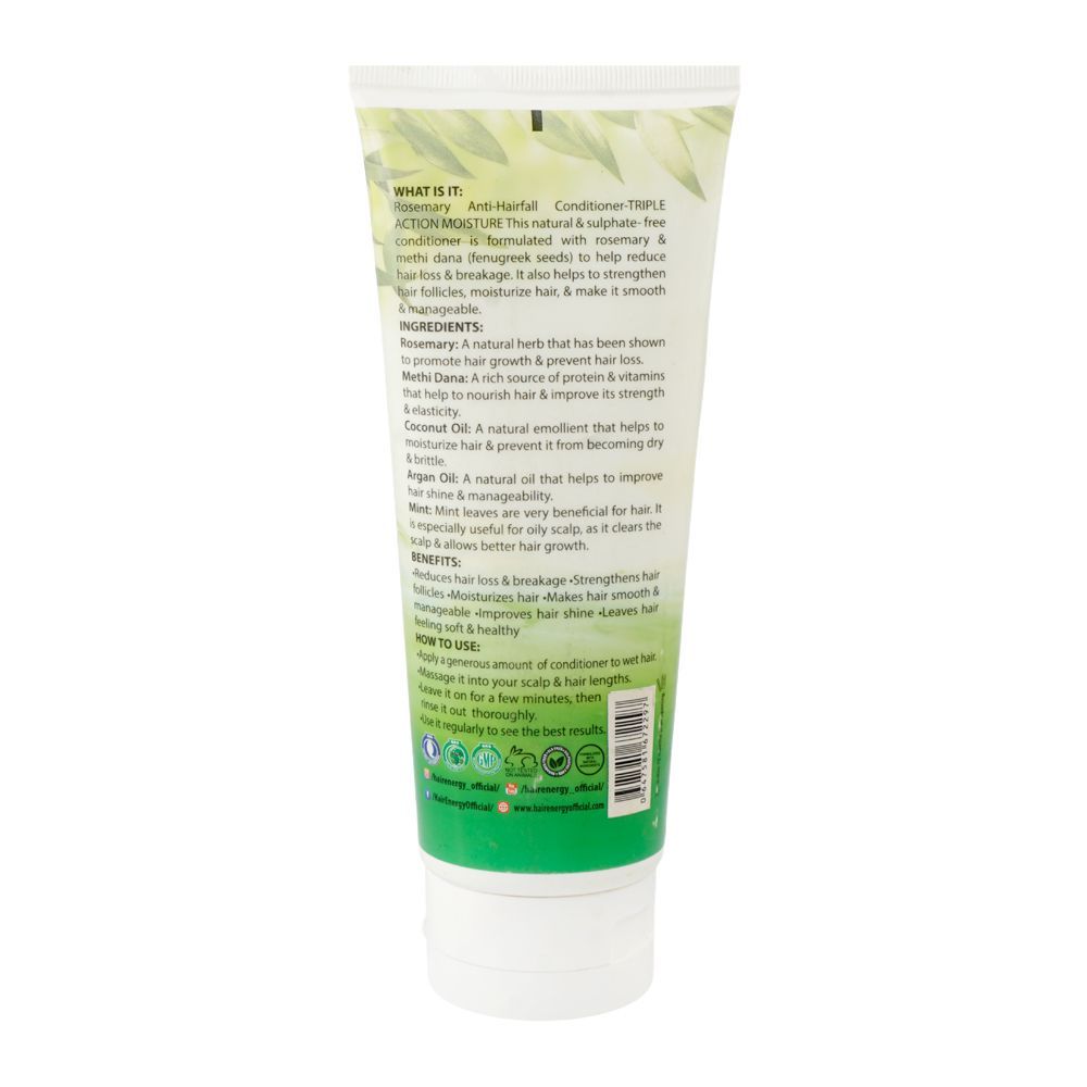 Hair Energy Rosemary Anti-Hair Fall Exteme Moisturizing Conditioner, Argan & Coconut Oil, For All Types Of Hair, 200ml - Image 2