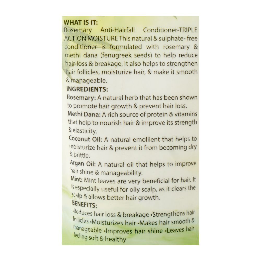 Hair Energy Rosemary Anti-Hair Fall Exteme Moisturizing Conditioner, Argan & Coconut Oil, For All Types Of Hair, 200ml - Image 3