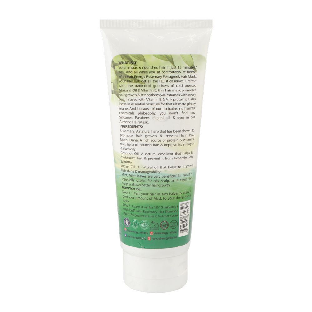 Hair Energy Rosemary Exteme Growth & Shine Hair Mask, Argan, Coconut Oil & Vitamin E, For Healthy Hair, 200ml - Image 2