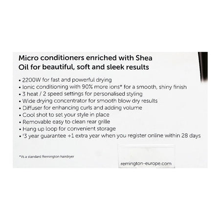 Remington Micro Conditioners Shea Oil Hairy Dryer, 2200W, D4740 - Image 6
